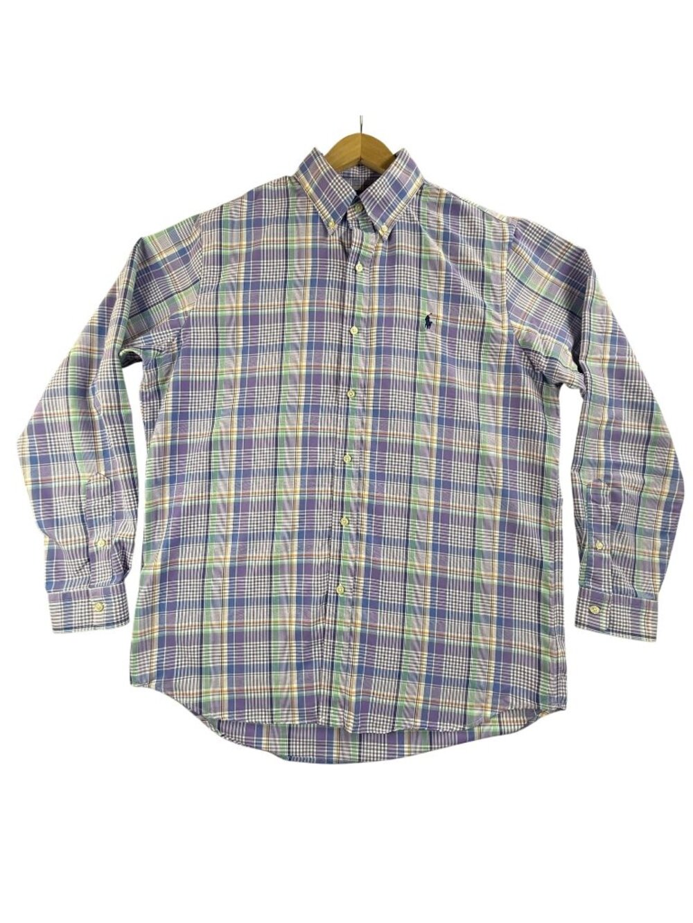 Polo Ralph Lauren Shirt Men Large Purple Plaid Performance Button Up Long Sleeve